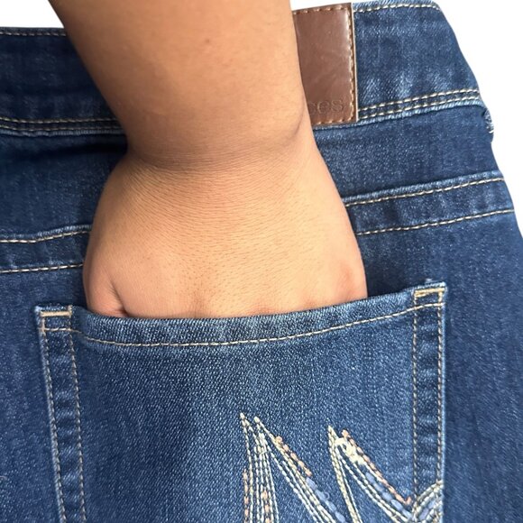 Maurices Womens 18w Long Bootcut Blue Jeans Dark Wash Thick Stitching Stretch - Picture 11 of 14